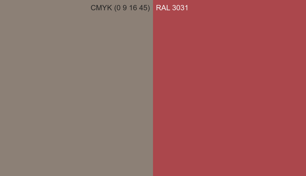 CMYK Color CMYK (0 9 16 45) vs RAL 3031 side by side comparison CMYK Color CMYK (0 9 16 45) vs RAL 3031 side by side comparison