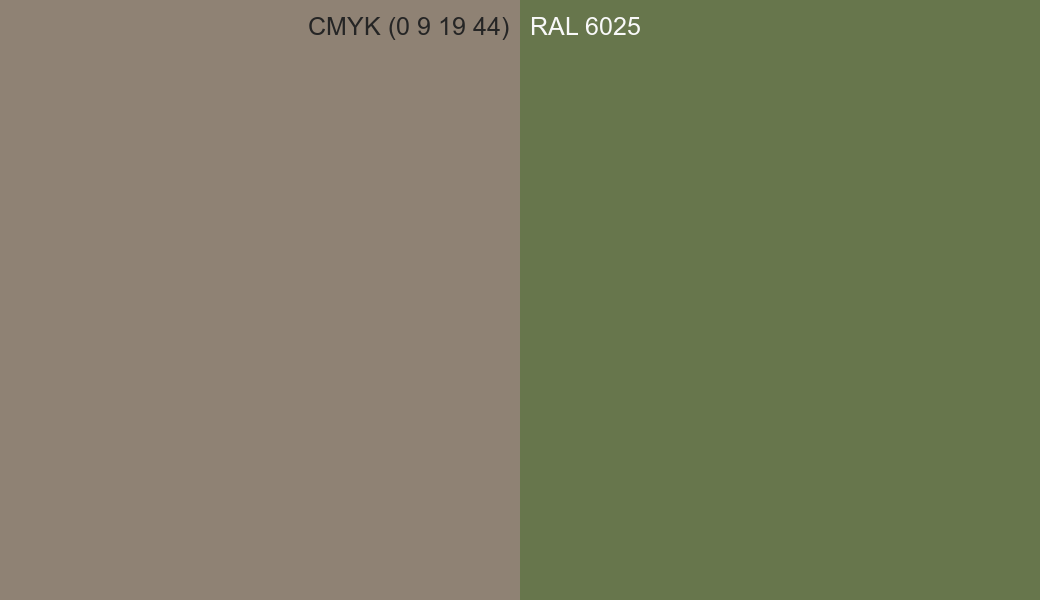 CMYK Color CMYK (0 9 19 44) vs RAL 6025 side by side comparison CMYK Color CMYK (0 9 19 44) vs RAL 6025 side by side comparison