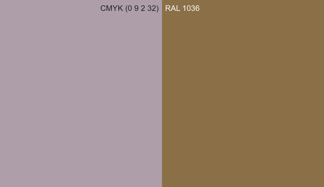 CMYK Color CMYK (0 9 2 32) vs RAL 1036 side by side comparison CMYK Color CMYK (0 9 2 32) vs RAL 1036 side by side comparison