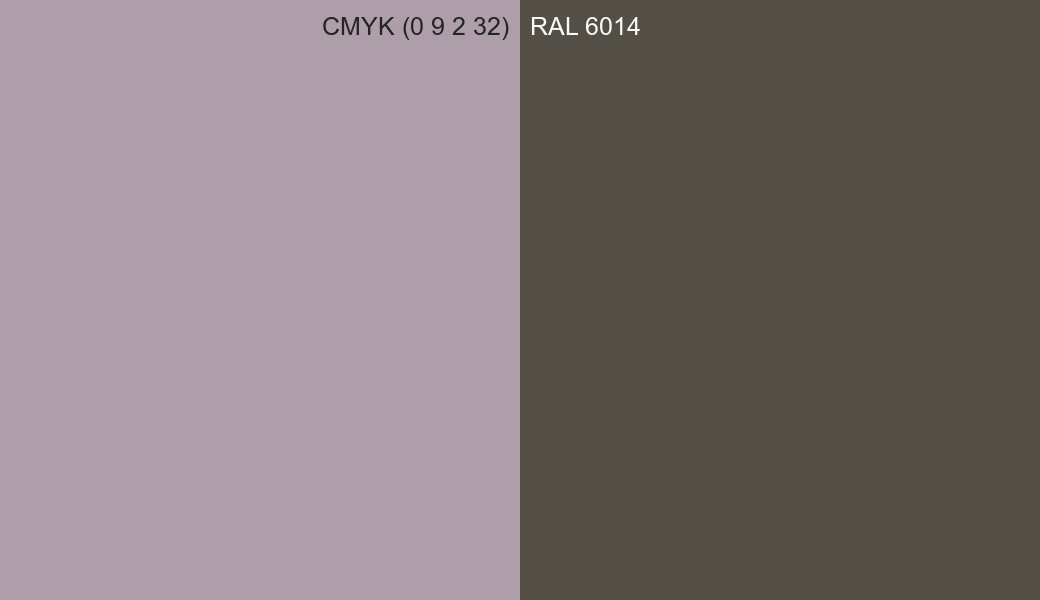 CMYK Color CMYK (0 9 2 32) vs RAL 6014 side by side comparison CMYK Color CMYK (0 9 2 32) vs RAL 6014 side by side comparison