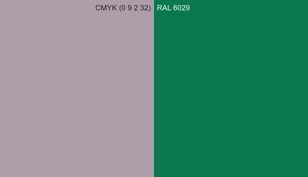 CMYK Color CMYK (0 9 2 32) vs RAL 6029 side by side comparison CMYK Color CMYK (0 9 2 32) vs RAL 6029 side by side comparison