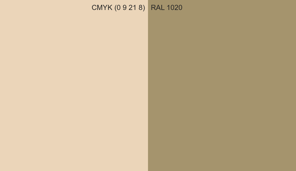 CMYK Color CMYK (0 9 21 8) vs RAL 1020 side by side comparison CMYK Color CMYK (0 9 21 8) vs RAL 1020 side by side comparison