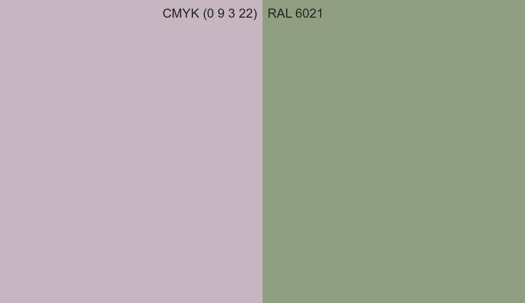 CMYK Color CMYK (0 9 3 22) vs RAL 6021 side by side comparison CMYK Color CMYK (0 9 3 22) vs RAL 6021 side by side comparison