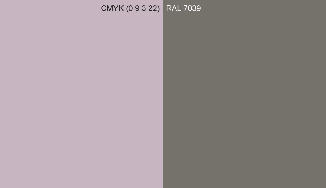 CMYK Color CMYK (0 9 3 22) vs RAL 7039 side by side comparison CMYK Color CMYK (0 9 3 22) vs RAL 7039 side by side comparison