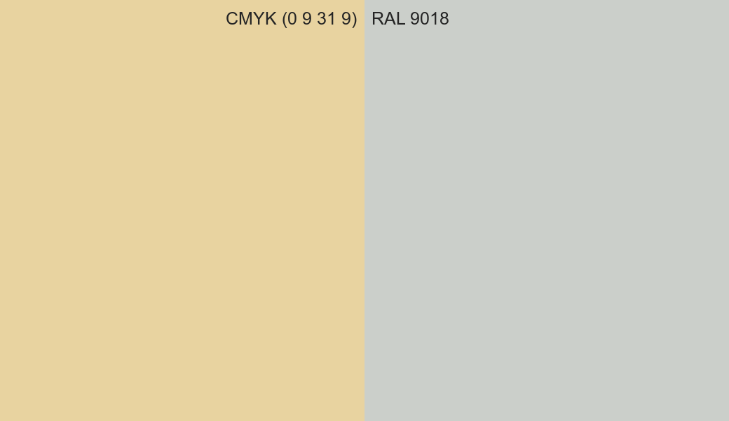 CMYK Color CMYK (0 9 31 9) vs RAL 9018 side by side comparison CMYK Color CMYK (0 9 31 9) vs RAL 9018 side by side comparison