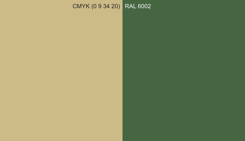 CMYK Color CMYK (0 9 34 20) vs RAL 6002 side by side comparison CMYK Color CMYK (0 9 34 20) vs RAL 6002 side by side comparison