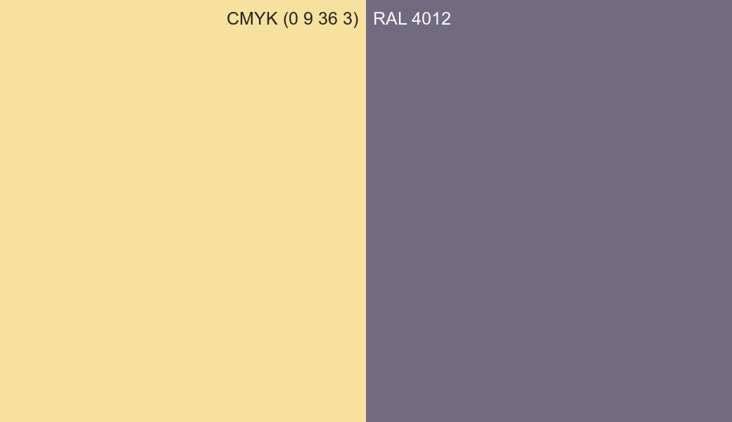CMYK Color CMYK (0 9 36 3) vs RAL 4012 side by side comparison CMYK Color CMYK (0 9 36 3) vs RAL 4012 side by side comparison