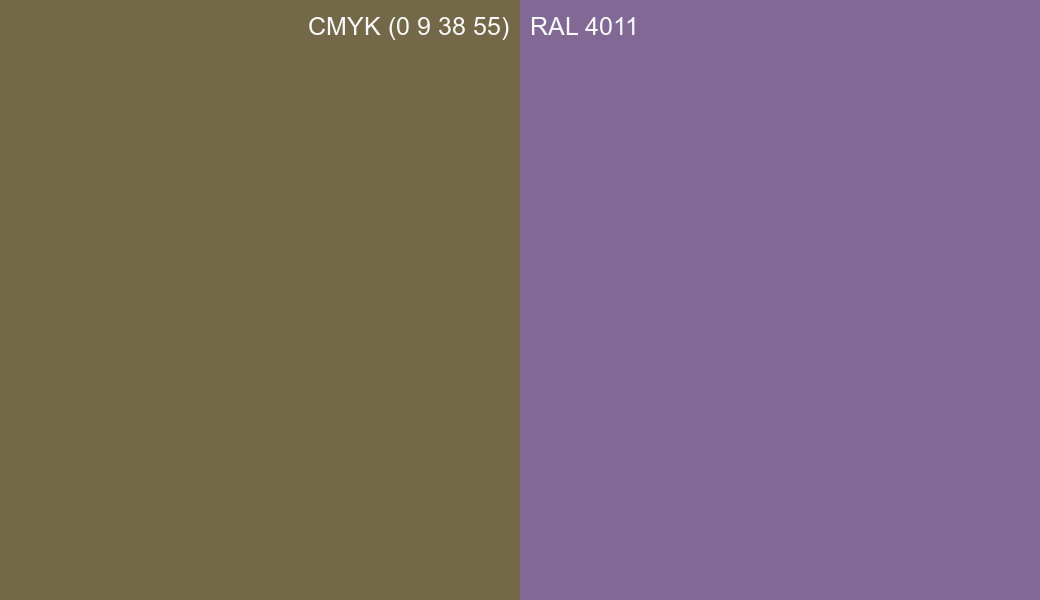 CMYK Color CMYK (0 9 38 55) vs RAL 4011 side by side comparison CMYK Color CMYK (0 9 38 55) vs RAL 4011 side by side comparison
