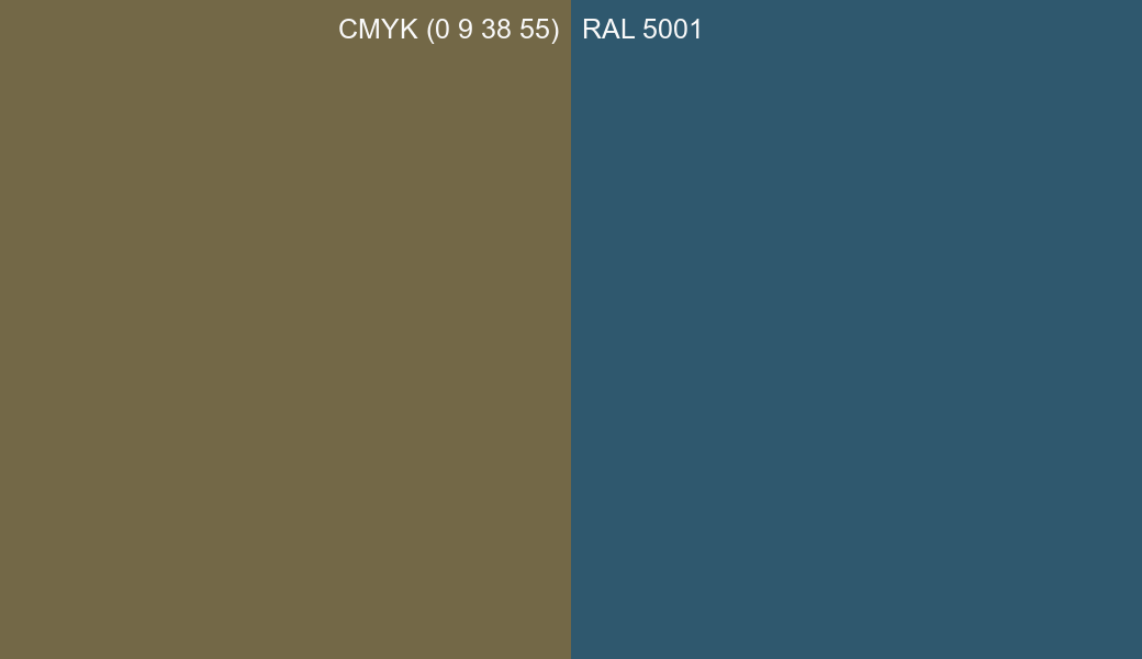 CMYK Color CMYK (0 9 38 55) vs RAL 5001 side by side comparison CMYK Color CMYK (0 9 38 55) vs RAL 5001 side by side comparison