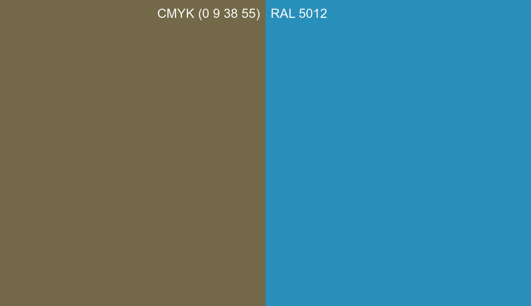 CMYK Color CMYK (0 9 38 55) vs RAL 5012 side by side comparison CMYK Color CMYK (0 9 38 55) vs RAL 5012 side by side comparison
