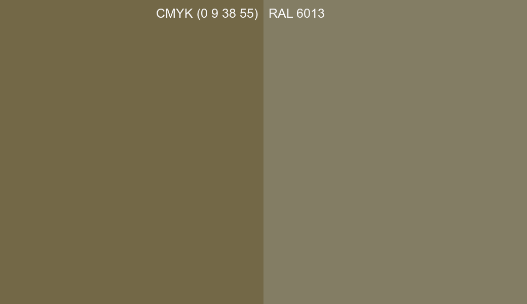 CMYK Color CMYK (0 9 38 55) vs RAL 6013 side by side comparison CMYK Color CMYK (0 9 38 55) vs RAL 6013 side by side comparison