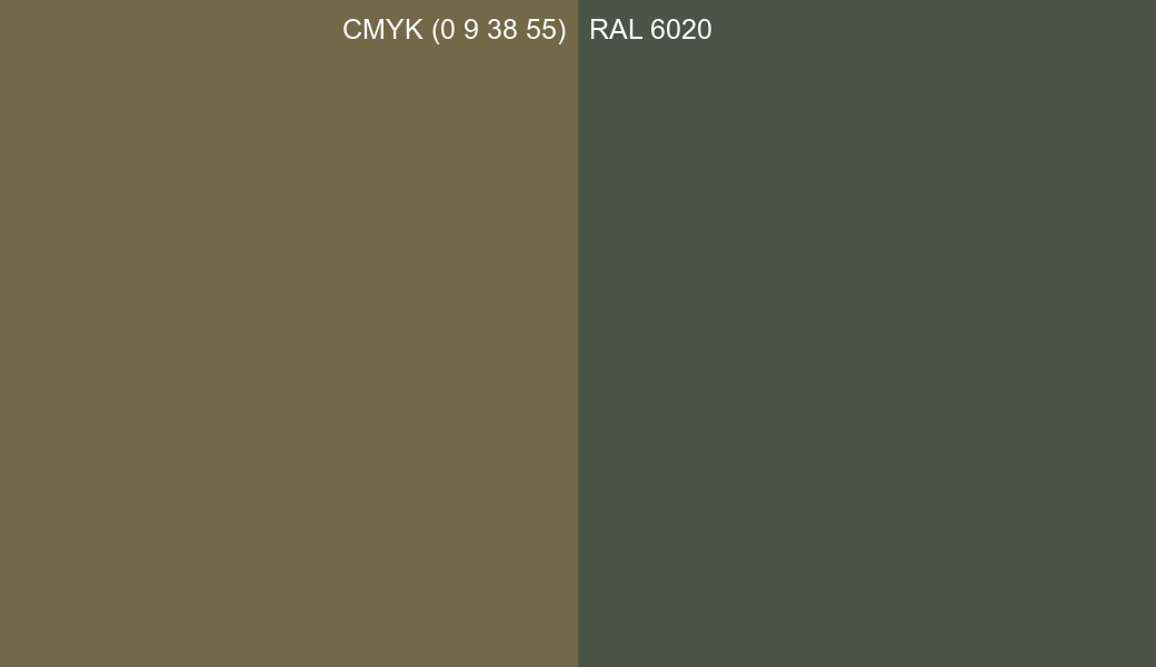 CMYK Color CMYK (0 9 38 55) vs RAL 6020 side by side comparison CMYK Color CMYK (0 9 38 55) vs RAL 6020 side by side comparison