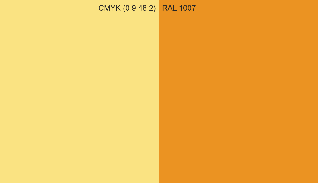 CMYK Color CMYK (0 9 48 2) vs RAL 1007 side by side comparison CMYK Color CMYK (0 9 48 2) vs RAL 1007 side by side comparison