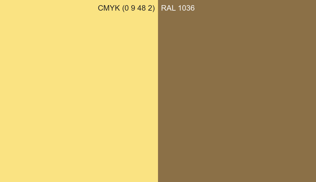 CMYK Color CMYK (0 9 48 2) vs RAL 1036 side by side comparison CMYK Color CMYK (0 9 48 2) vs RAL 1036 side by side comparison