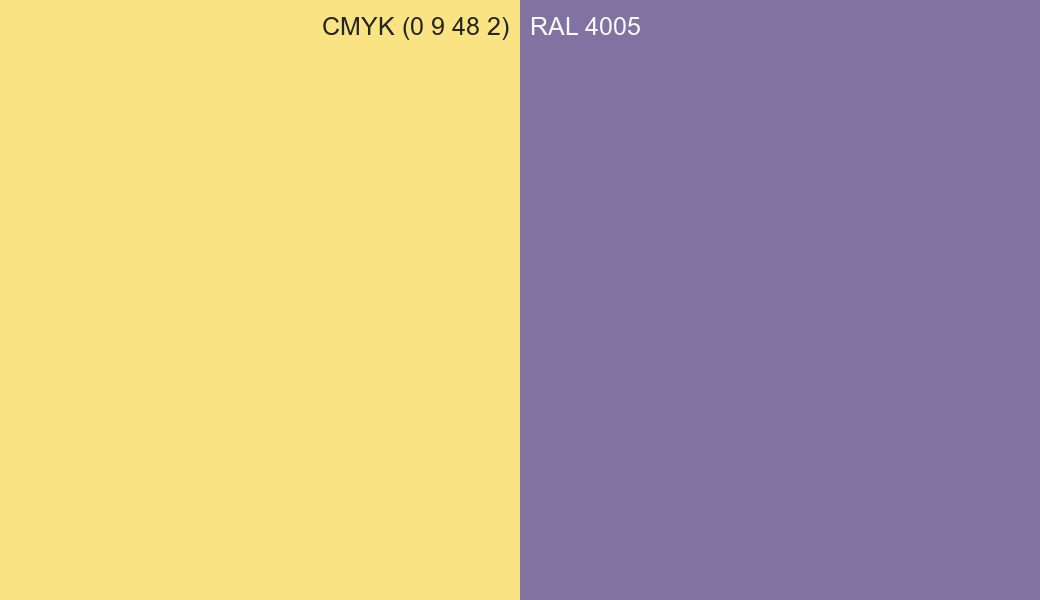 CMYK Color CMYK (0 9 48 2) vs RAL 4005 side by side comparison CMYK Color CMYK (0 9 48 2) vs RAL 4005 side by side comparison