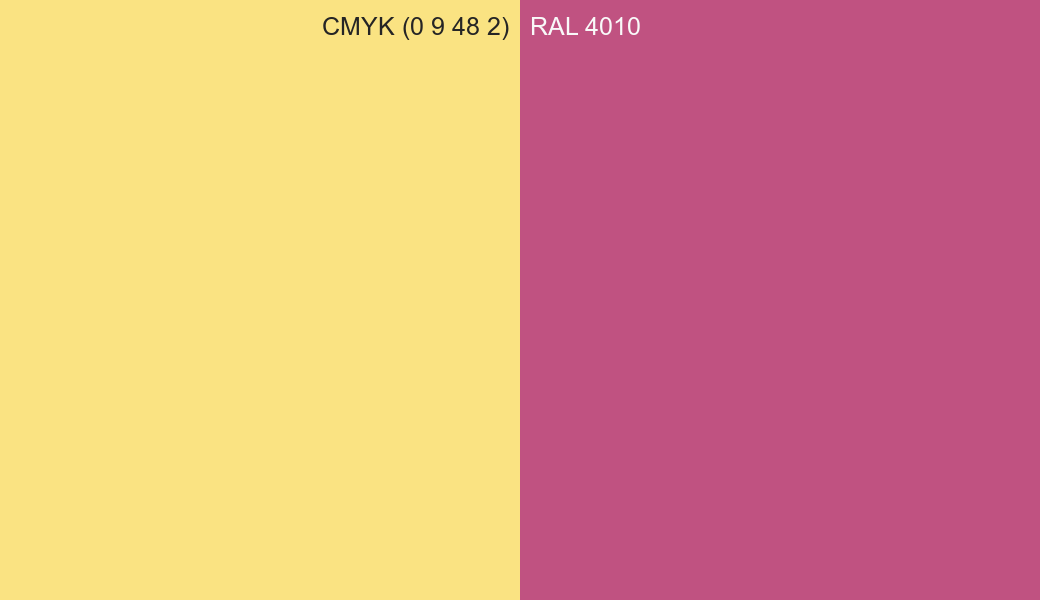 CMYK Color CMYK (0 9 48 2) vs RAL 4010 side by side comparison CMYK Color CMYK (0 9 48 2) vs RAL 4010 side by side comparison