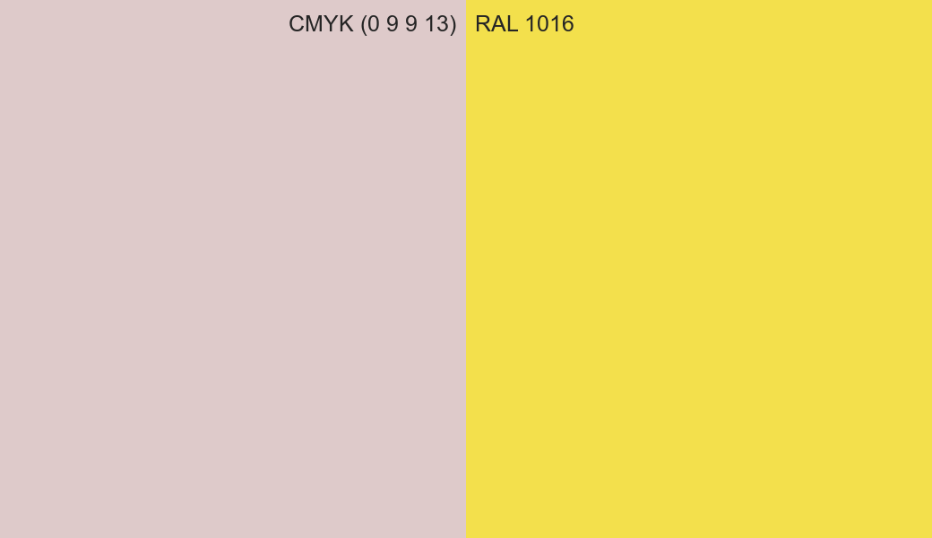 CMYK Color CMYK (0 9 9 13) vs RAL 1016 side by side comparison CMYK Color CMYK (0 9 9 13) vs RAL 1016 side by side comparison