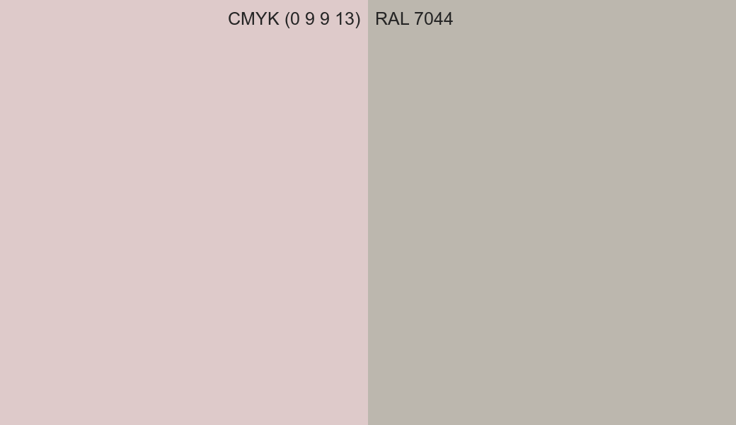 CMYK Color CMYK (0 9 9 13) vs RAL 7044 side by side comparison CMYK Color CMYK (0 9 9 13) vs RAL 7044 side by side comparison
