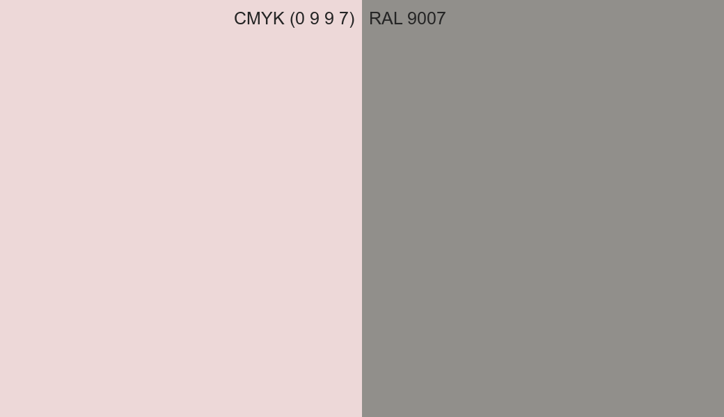 CMYK Color CMYK (0 9 9 7) vs RAL 9007 side by side comparison CMYK Color CMYK (0 9 9 7) vs RAL 9007 side by side comparison