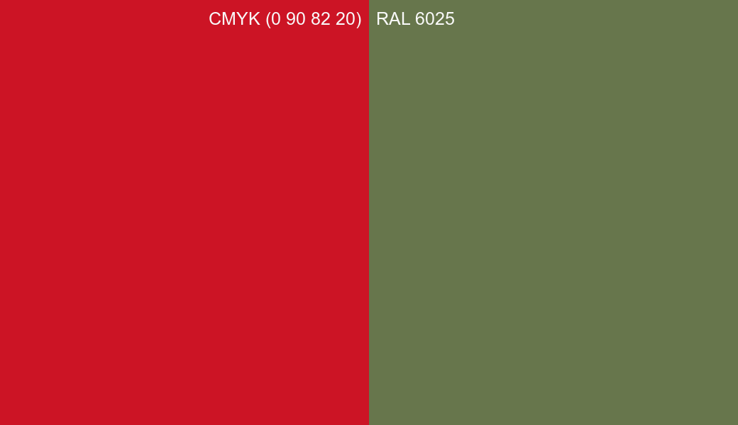 CMYK Color CMYK (0 90 82 20) vs RAL 6025 side by side comparison CMYK Color CMYK (0 90 82 20) vs RAL 6025 side by side comparison