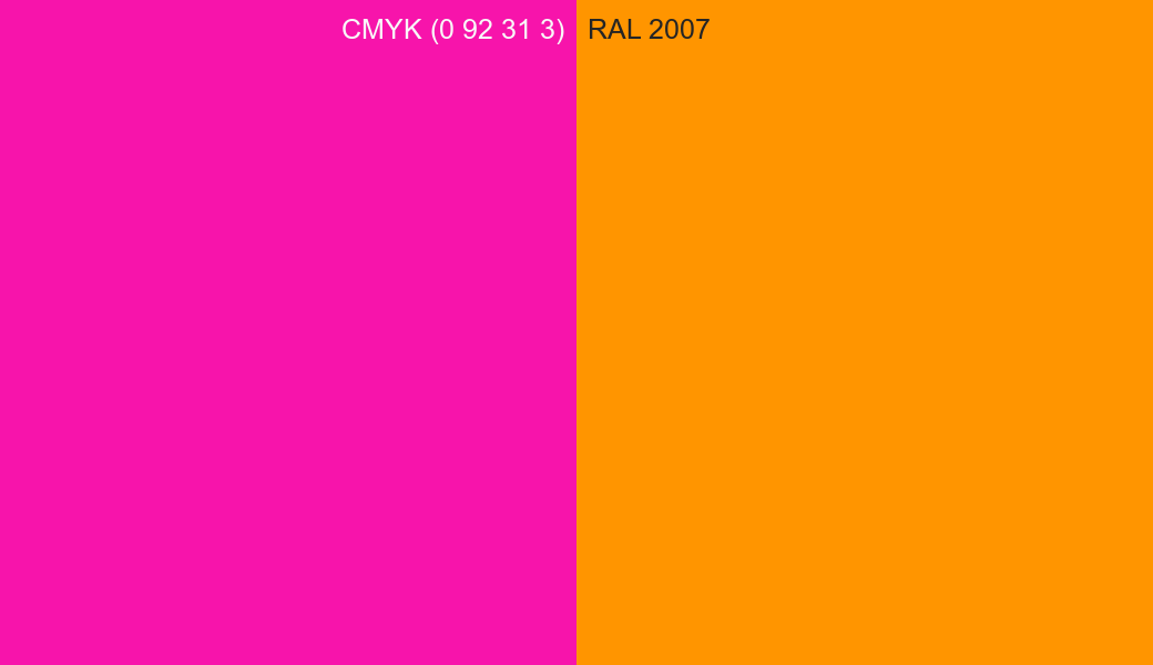 CMYK Color CMYK (0 92 31 3) vs RAL 2007 side by side comparison CMYK Color CMYK (0 92 31 3) vs RAL 2007 side by side comparison