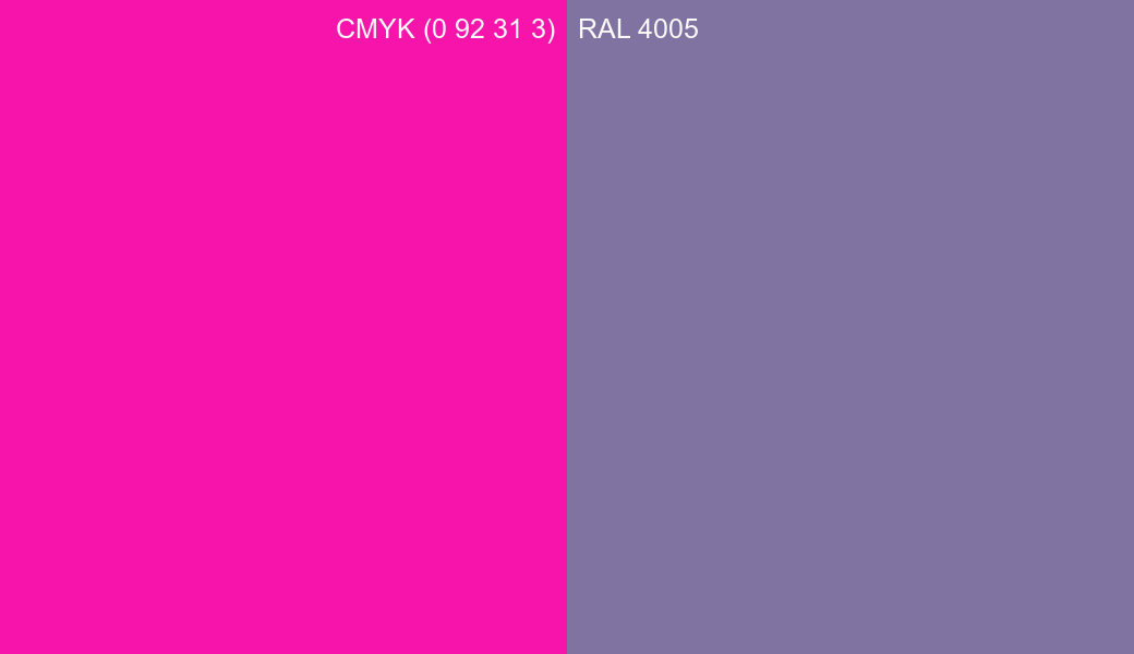 CMYK Color CMYK (0 92 31 3) vs RAL 4005 side by side comparison CMYK Color CMYK (0 92 31 3) vs RAL 4005 side by side comparison