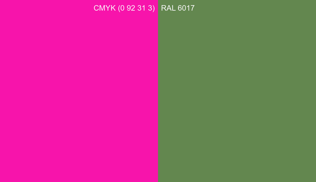 CMYK Color CMYK (0 92 31 3) vs RAL 6017 side by side comparison CMYK Color CMYK (0 92 31 3) vs RAL 6017 side by side comparison