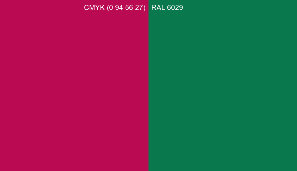 CMYK Color CMYK (0 94 56 27) vs RAL 6029 side by side comparison CMYK Color CMYK (0 94 56 27) vs RAL 6029 side by side comparison