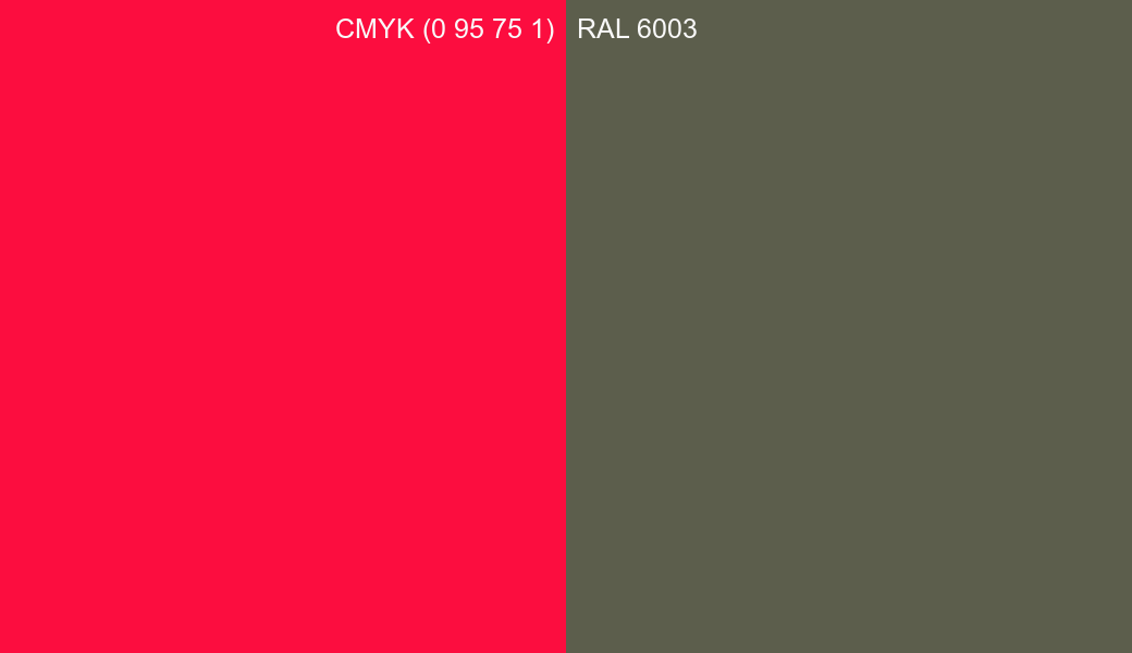 CMYK Color CMYK (0 95 75 1) vs RAL 6003 side by side comparison CMYK Color CMYK (0 95 75 1) vs RAL 6003 side by side comparison
