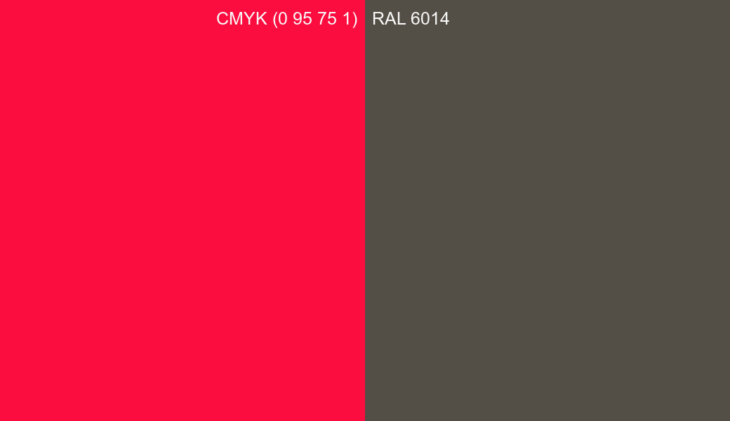 CMYK Color CMYK (0 95 75 1) vs RAL 6014 side by side comparison CMYK Color CMYK (0 95 75 1) vs RAL 6014 side by side comparison