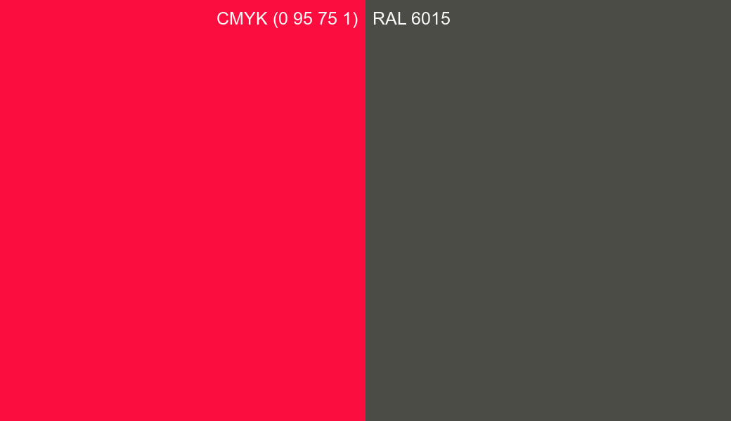 CMYK Color CMYK (0 95 75 1) vs RAL 6015 side by side comparison CMYK Color CMYK (0 95 75 1) vs RAL 6015 side by side comparison