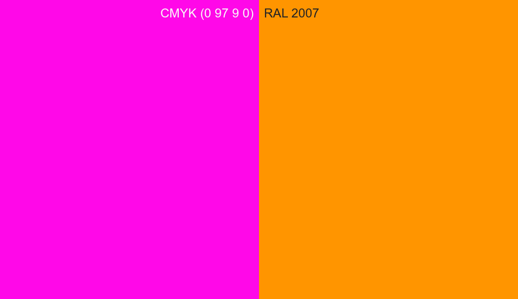 CMYK Color CMYK (0 97 9 0) vs RAL 2007 side by side comparison CMYK Color CMYK (0 97 9 0) vs RAL 2007 side by side comparison