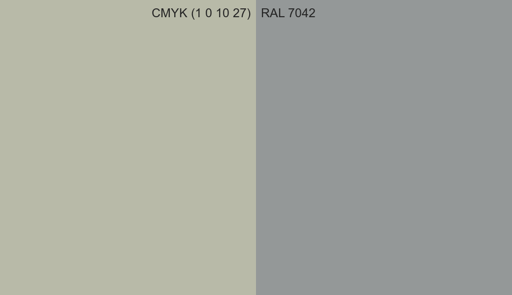 CMYK Color CMYK (1 0 10 27) vs RAL 7042 side by side comparison CMYK Color CMYK (1 0 10 27) vs RAL 7042 side by side comparison