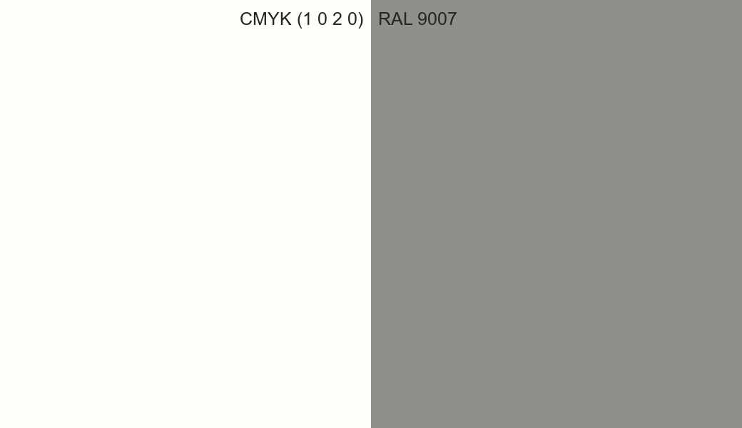 CMYK Color CMYK (1 0 2 0) vs RAL 9007 side by side comparison CMYK Color CMYK (1 0 2 0) vs RAL 9007 side by side comparison