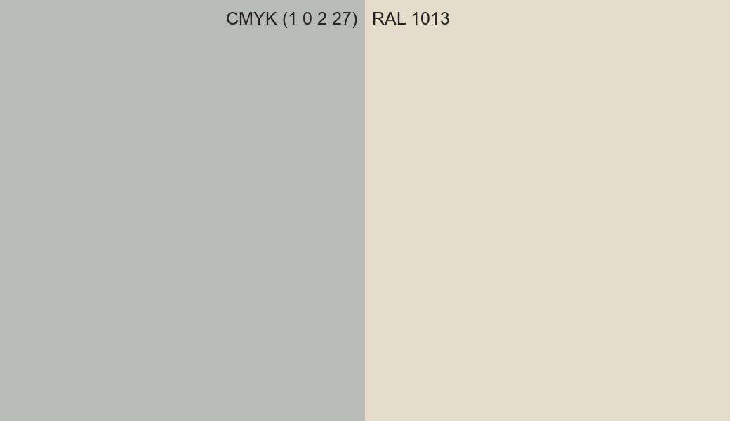 CMYK Color CMYK (1 0 2 27) vs RAL 1013 side by side comparison CMYK Color CMYK (1 0 2 27) vs RAL 1013 side by side comparison