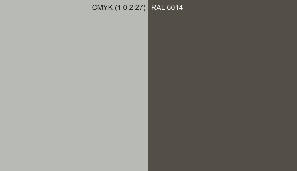 CMYK Color CMYK (1 0 2 27) vs RAL 6014 side by side comparison CMYK Color CMYK (1 0 2 27) vs RAL 6014 side by side comparison