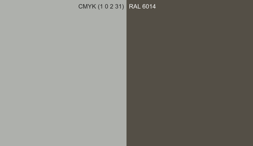 CMYK Color CMYK (1 0 2 31) vs RAL 6014 side by side comparison CMYK Color CMYK (1 0 2 31) vs RAL 6014 side by side comparison