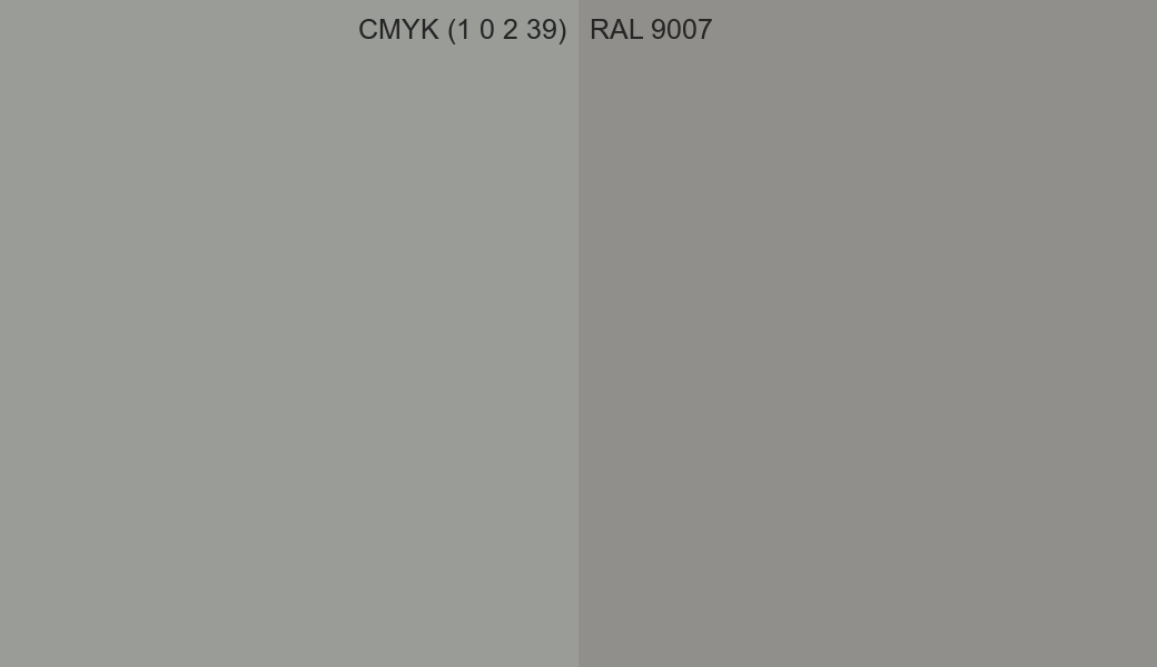 CMYK Color CMYK (1 0 2 39) vs RAL 9007 side by side comparison CMYK Color CMYK (1 0 2 39) vs RAL 9007 side by side comparison