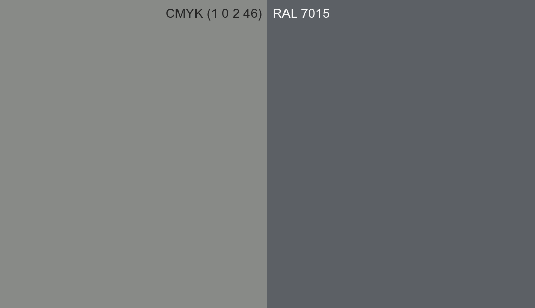 CMYK Color CMYK (1 0 2 46) vs RAL 7015 side by side comparison CMYK Color CMYK (1 0 2 46) vs RAL 7015 side by side comparison
