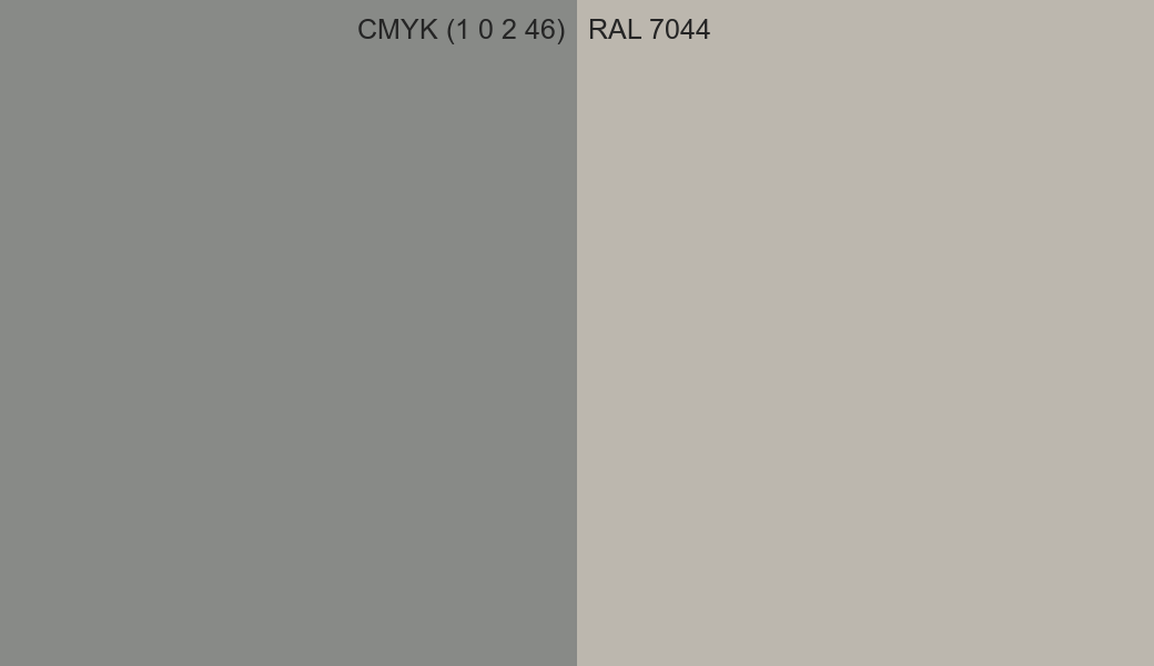 CMYK Color CMYK (1 0 2 46) vs RAL 7044 side by side comparison CMYK Color CMYK (1 0 2 46) vs RAL 7044 side by side comparison