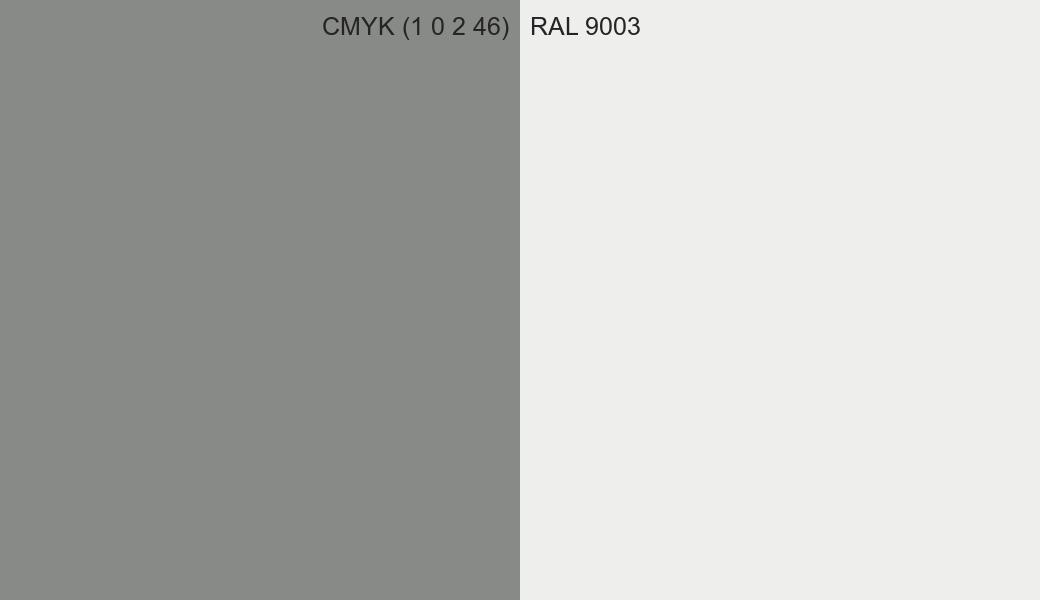 CMYK Color CMYK (1 0 2 46) vs RAL 9003 side by side comparison CMYK Color CMYK (1 0 2 46) vs RAL 9003 side by side comparison