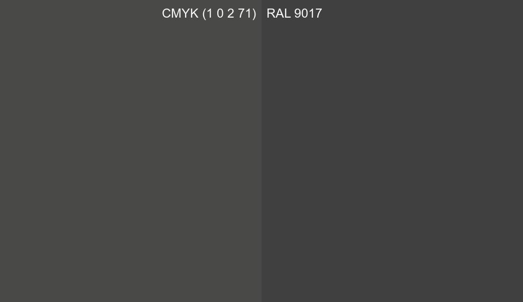 CMYK Color CMYK (1 0 2 71) vs RAL 9017 side by side comparison CMYK Color CMYK (1 0 2 71) vs RAL 9017 side by side comparison