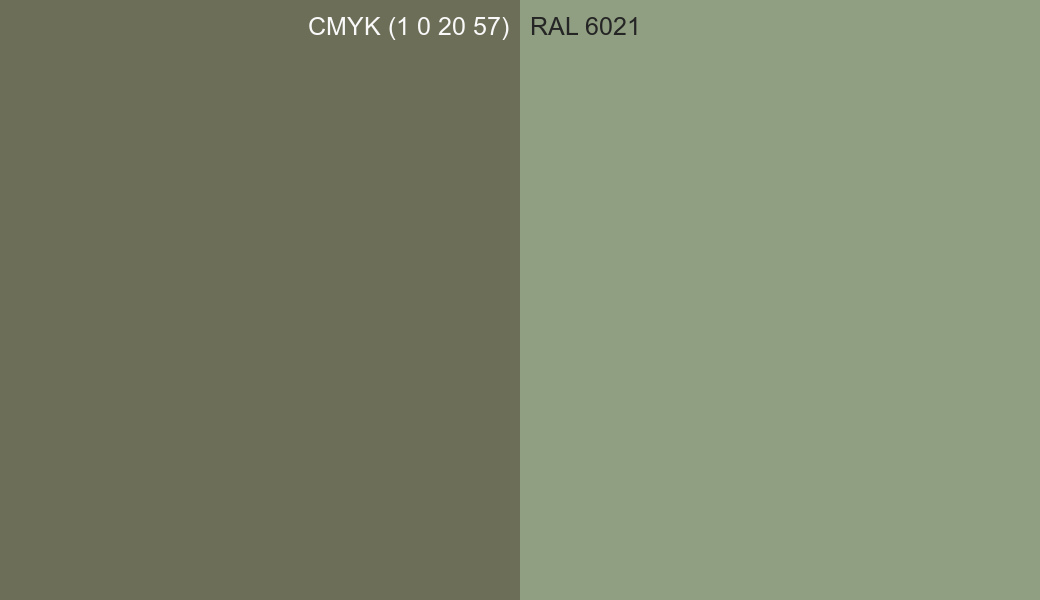 CMYK Color CMYK (1 0 20 57) vs RAL 6021 side by side comparison CMYK Color CMYK (1 0 20 57) vs RAL 6021 side by side comparison
