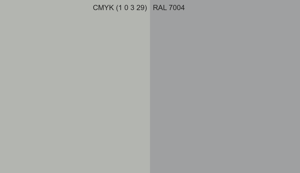 CMYK Color CMYK (1 0 3 29) vs RAL 7004 side by side comparison CMYK Color CMYK (1 0 3 29) vs RAL 7004 side by side comparison