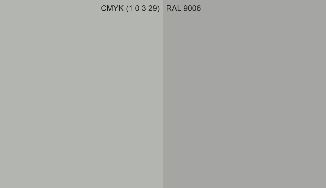CMYK Color CMYK (1 0 3 29) vs RAL 9006 side by side comparison CMYK Color CMYK (1 0 3 29) vs RAL 9006 side by side comparison