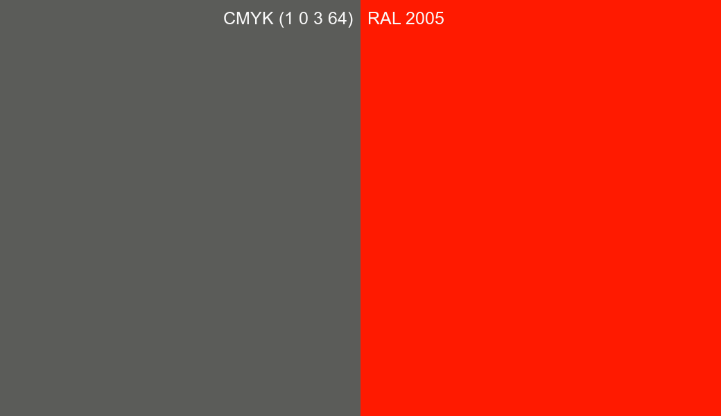 CMYK Color CMYK (1 0 3 64) vs RAL 2005 side by side comparison CMYK Color CMYK (1 0 3 64) vs RAL 2005 side by side comparison