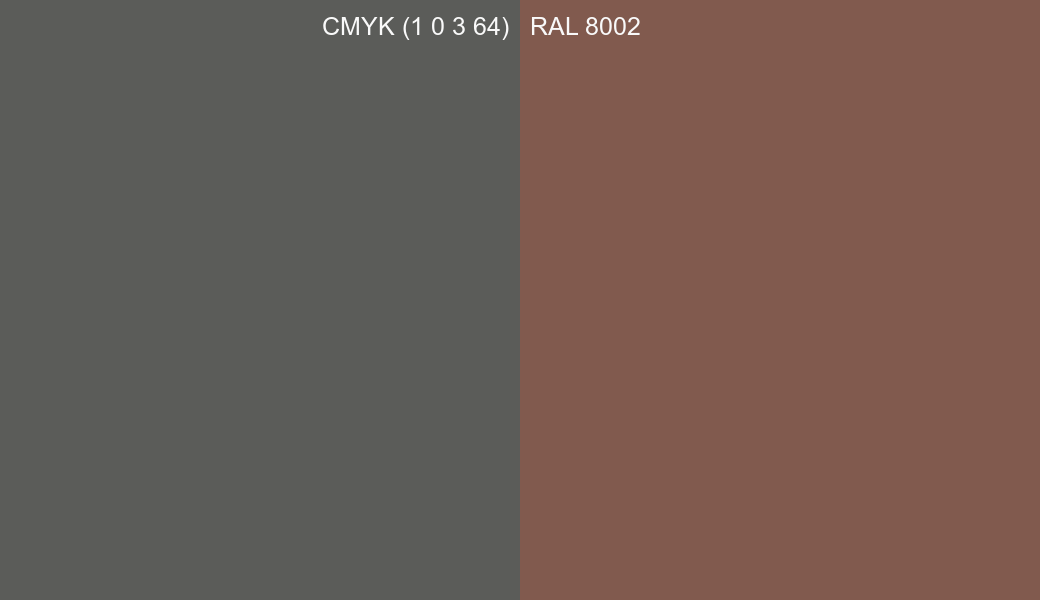 CMYK Color CMYK (1 0 3 64) vs RAL 8002 side by side comparison CMYK Color CMYK (1 0 3 64) vs RAL 8002 side by side comparison