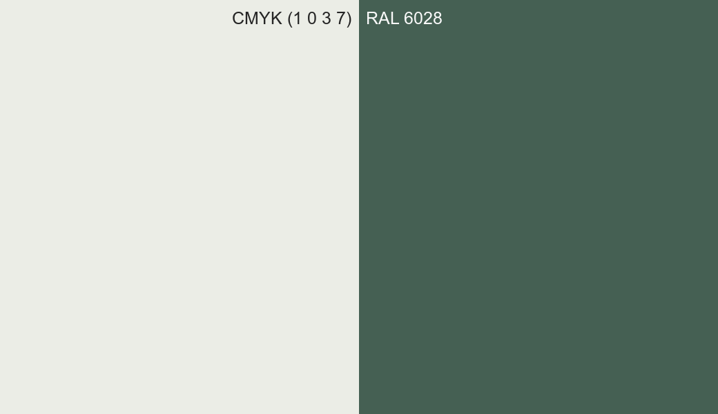 CMYK Color CMYK (1 0 3 7) vs RAL 6028 side by side comparison CMYK Color CMYK (1 0 3 7) vs RAL 6028 side by side comparison