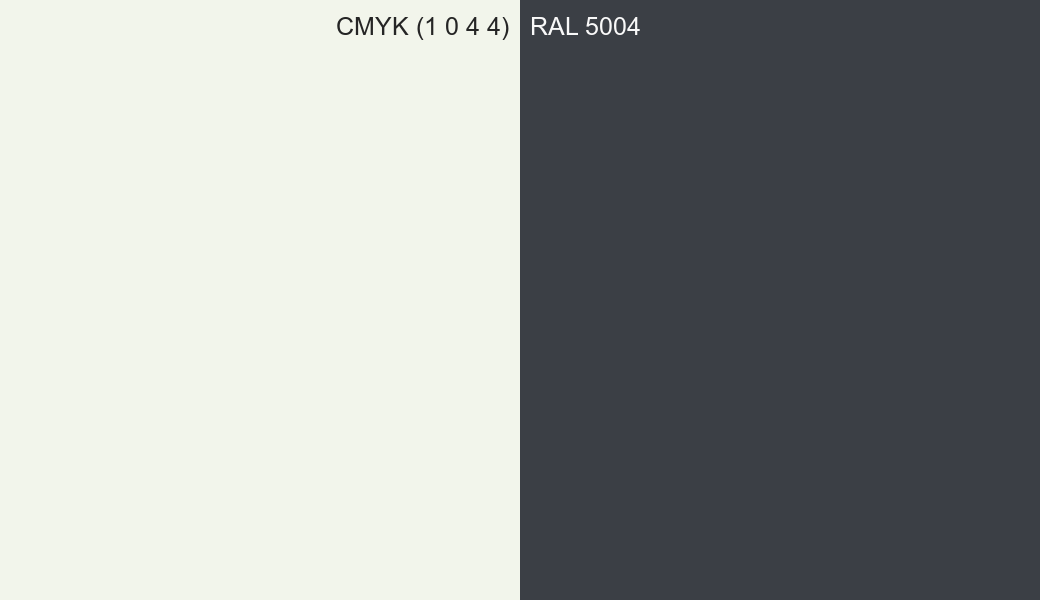 CMYK Color CMYK (1 0 4 4) vs RAL 5004 side by side comparison CMYK Color CMYK (1 0 4 4) vs RAL 5004 side by side comparison