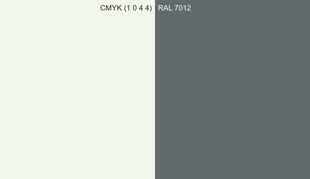 CMYK Color CMYK (1 0 4 4) vs RAL 7012 side by side comparison CMYK Color CMYK (1 0 4 4) vs RAL 7012 side by side comparison